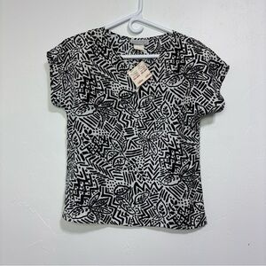 Jessica Michelle Women's Vintage Top Black White Cap Sleeve NWT USA Small